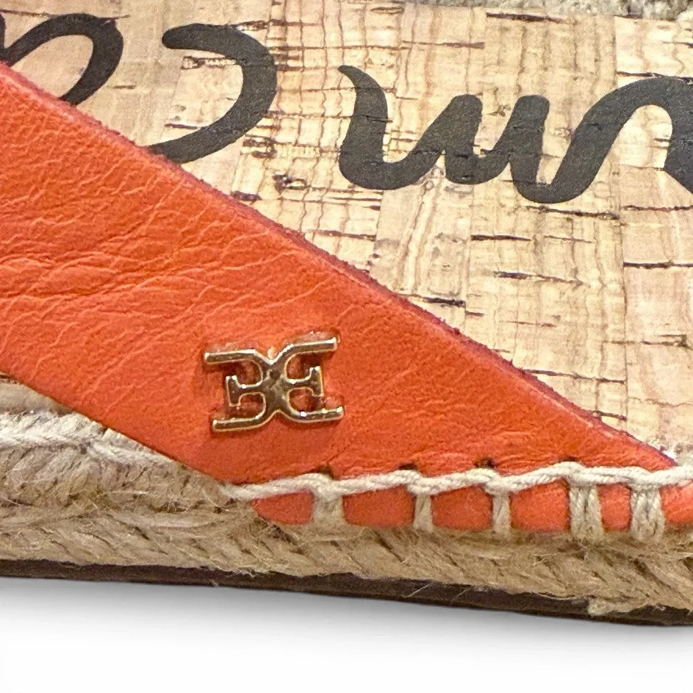 Sam Edelman Averie Espadrille Sandals Orange Leather Cork Footbed 9.5 Women Sz M
